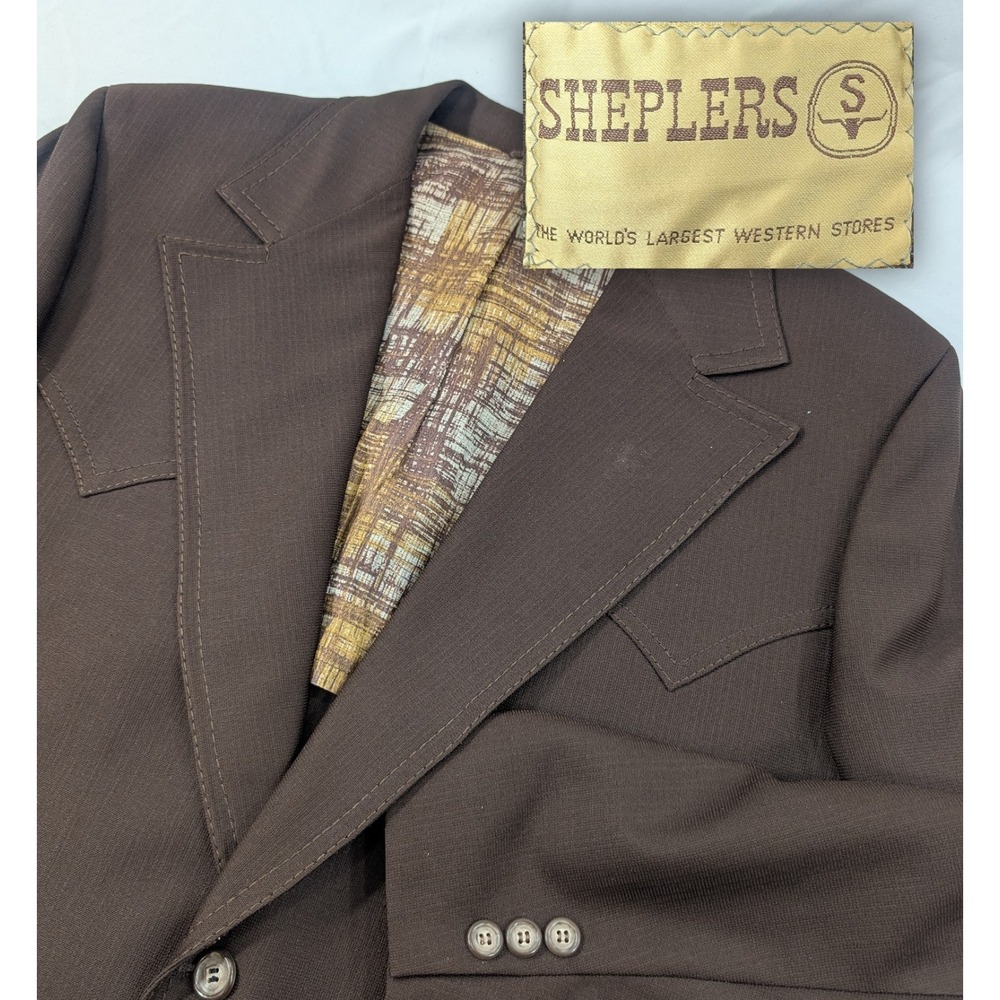 Sheplers Western Cut Sports Jacket Blazer Suit Coat Brown Yokes 44R  46" Chest